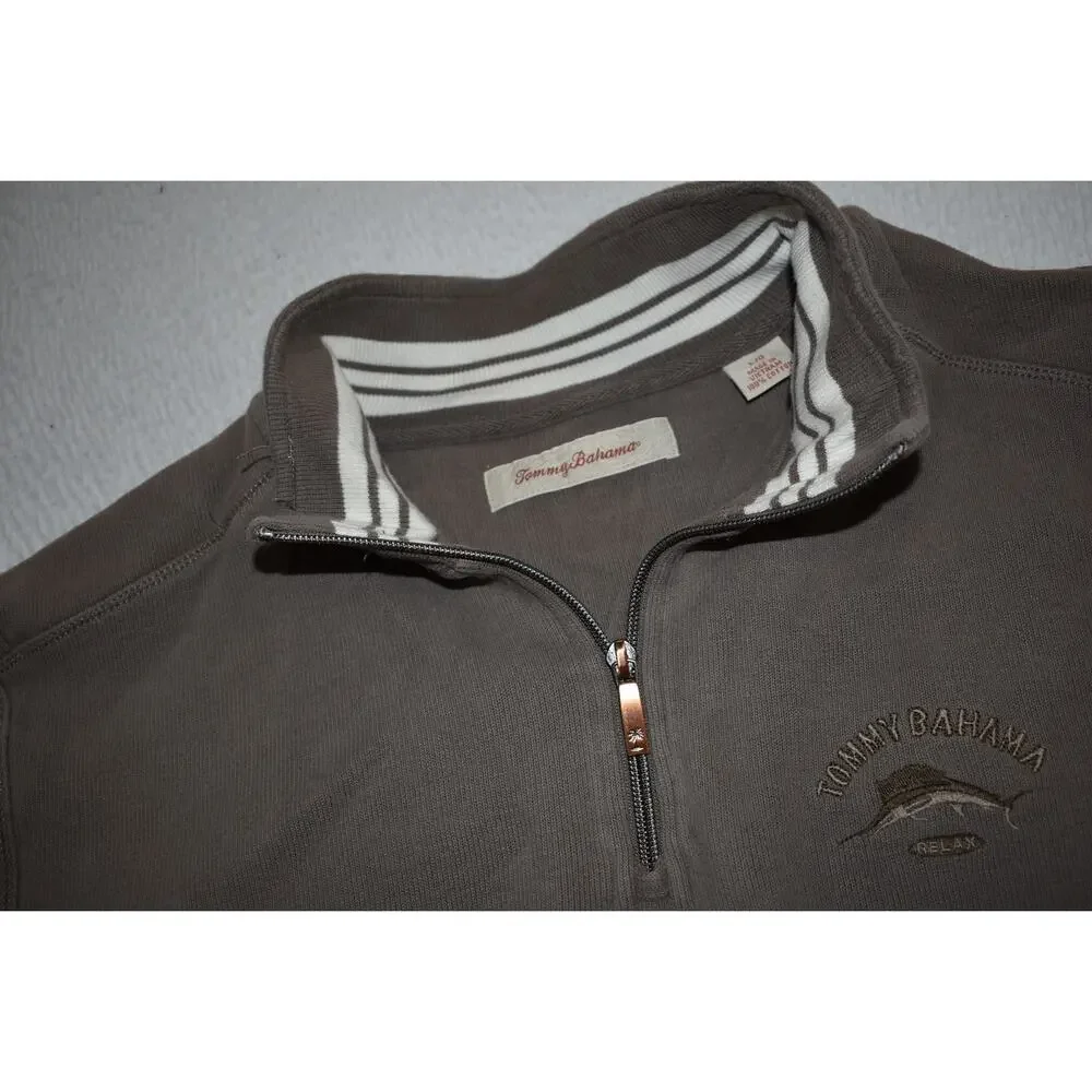 Tommy Bahama Sweater Mens Size Large Pullover 1/4 Zip Relax Hawaiian Brown